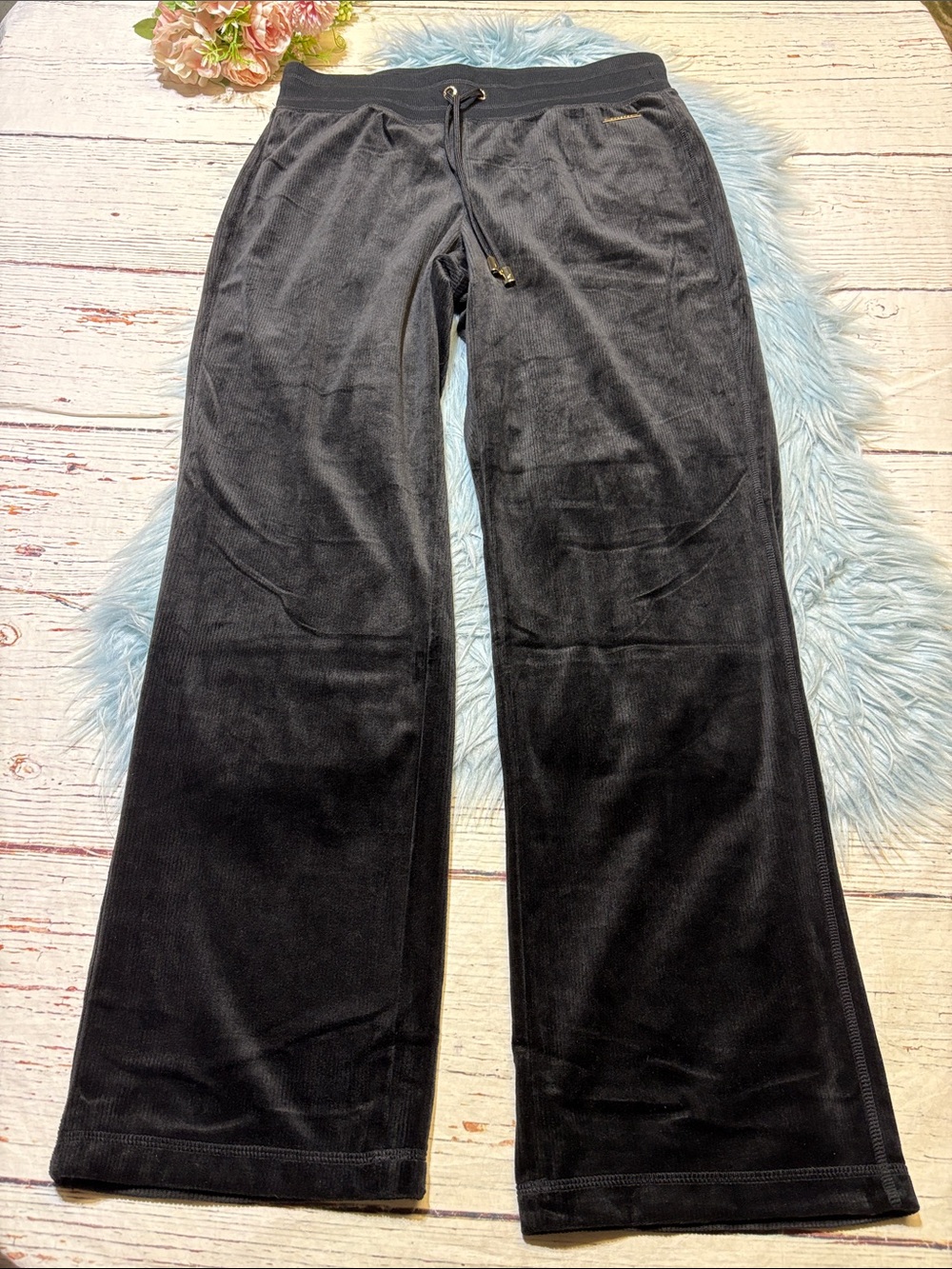 NWT Halston Black Velour Ribbed Sweat Pants sz M